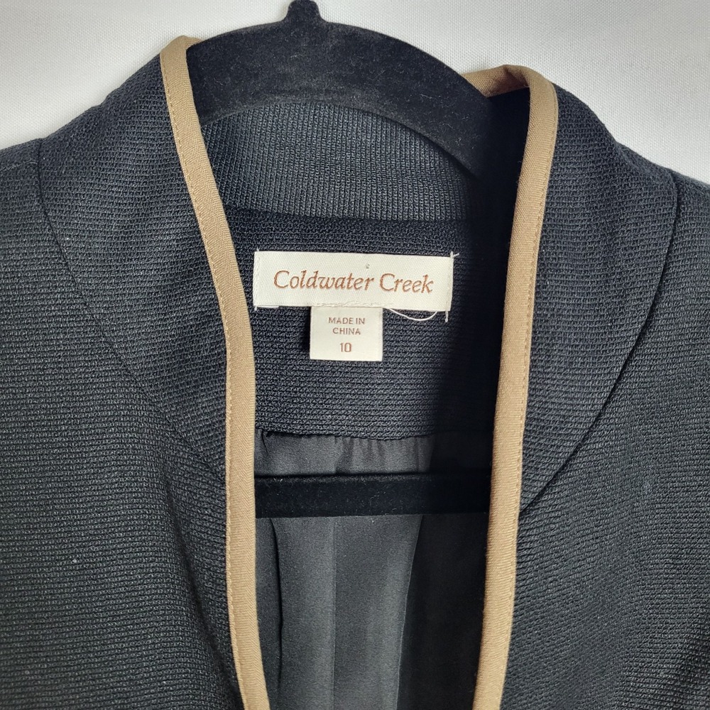 Coldwater Creek Rolled Cuff Jacket Women's 10 Black Brown Piping Clasp Front - Picture 4 of 9